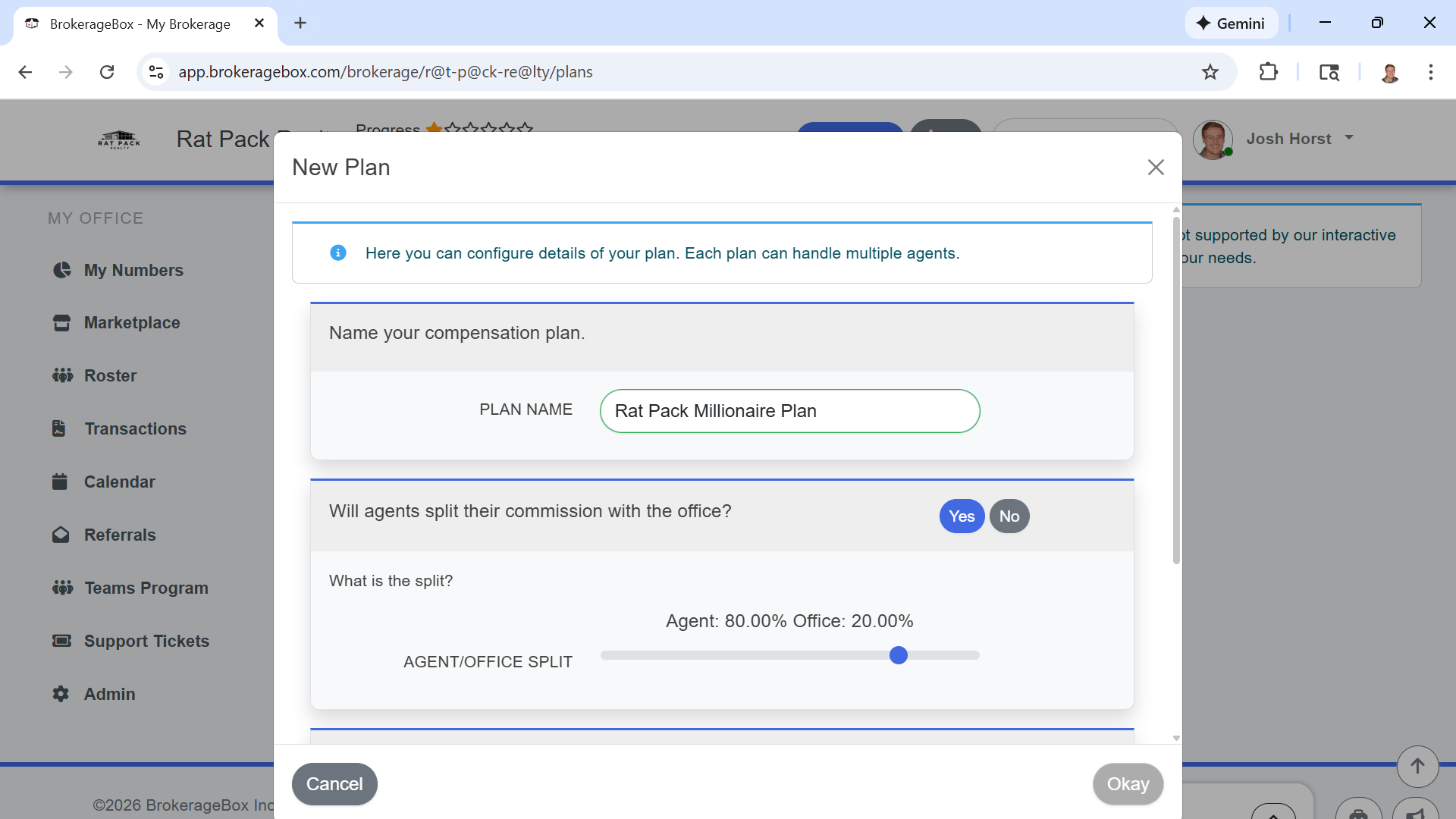 Using wizard to add compensation plans on the BrokerageBox platform