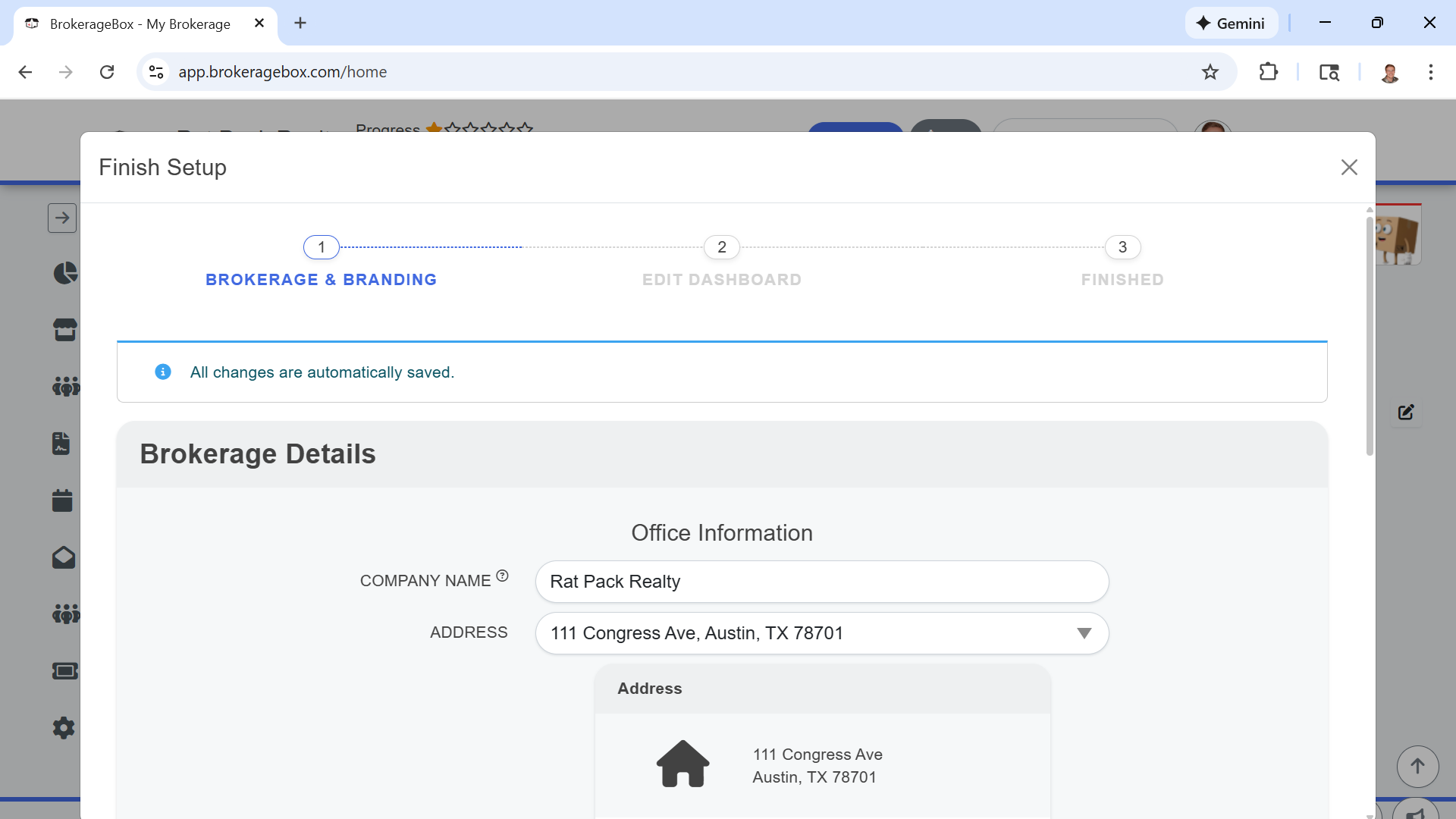 Entering brokerage and branding information to set up account on BrokerageBox