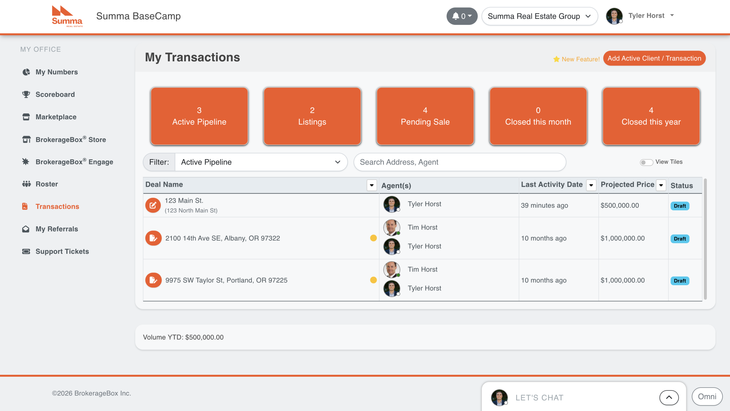 BrokerageBox Listing Transaction in Active Pipeline